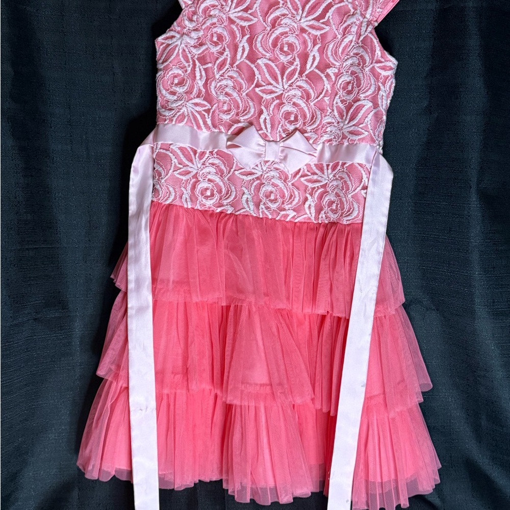 Jona Michelle Pink Lace Tiered Kids Dress
